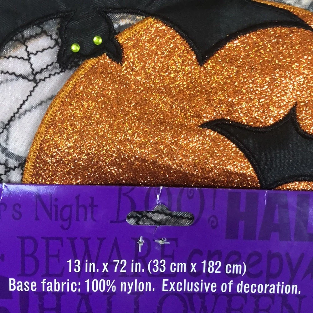 Halloween Black Spider Web Pumpkin Bat Sheer Table Runner NWT